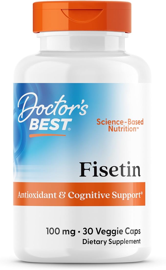 Doctor's Best Fisetin Supplement 100 mg for Men &amp Women - Brain Health &amp Antioxidant Support Fisetin Capsules (as Novusetin) 100mg per Serving Vegan Gluten Free Soy Free Non GMO - 30 Veg