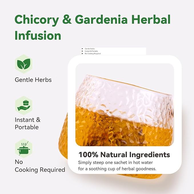 Chicory &amp Gardenia Herbal Tea - Supports Blood Sugar Digestion Weight &amp Sleep Natural Sugar-Free Blend Vegan &amp Caffeine-Free - 12 Teabags (3 Pack)