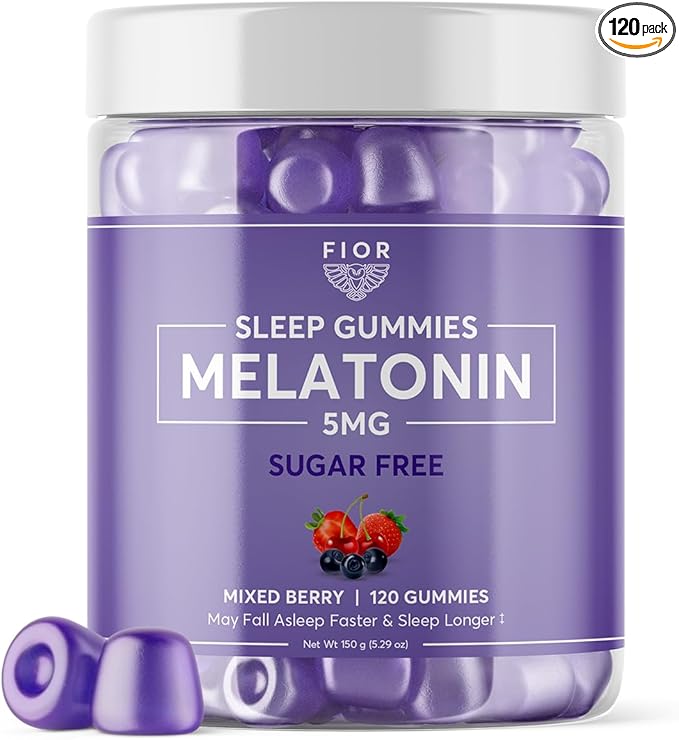 FIOR Sugar Free 120-Count Sleep Aid &amp Calm Gummies Melatonin Gummies Sleep Aids for Adults &amp Kids. Gummy Vitamins for Sleep. Adults &amp Kids Melatonin &amp L-Theanine Gummies Natural Herba