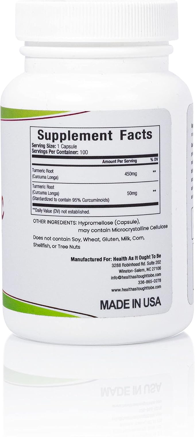 Fresh Turmeric 500 mg - 100 Capsules Standardized Extract for Optimal Effect