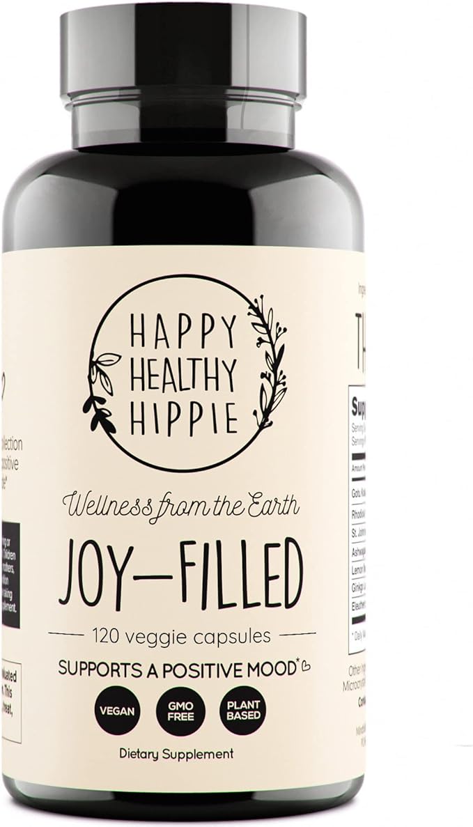 Joy-Filled Mood Support Supplement - 7 Herb Complex + St. Johns Worts (120 Ct) | Stress Relief Supplement with Rhodiola Rosea Eleuthero | Helps Calm The Mind &amp Body | 100% Plant-Based Happy Pills