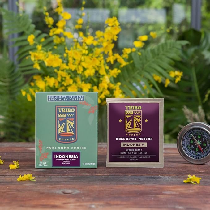 Tribo Coffee Single-Serve Portable Pour Over Drip Coffee - Indonesia Sumatra Natural - 5 Servings (Medium Roast)