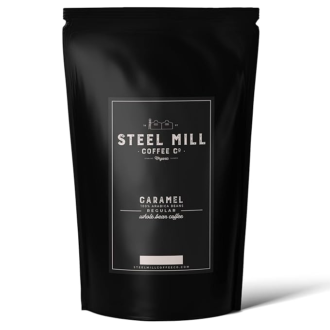 Steel Mill Coffee Co. | Caramel Gourmet Flavored Coffee | 2 LB Bag | Whole Bean | Medium Roast | Rich Caramel Notes | 100% Arabica Beans | Vegan Gluten-Free Sugar-Free