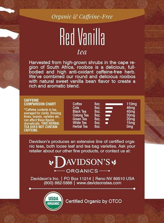 Davidson's Organics Red Vanilla 8-count Tea Bags Pack of 12