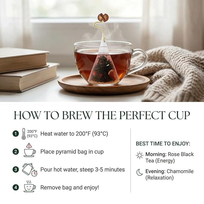 Herbal Delight Premium Herbal Tea Gift Set of 14 with 2 Flavors 2 Individually Wrapped Handmade Pyramid Tea Bags for Each Variety chamomile tea Rose Black Tea