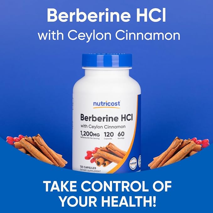 Nutricost Berberine HCl with Ceylon Cinnamon Capsules (120 Capsules 60 Servings) - Non-GMO Animal-Free Product