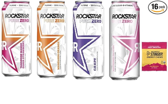 Rockstar Pure Zero Energy Drink Variety- Grape Mandarin Orange#TMGS Fruit Punch- 16fl.oz. (Pack of 16)