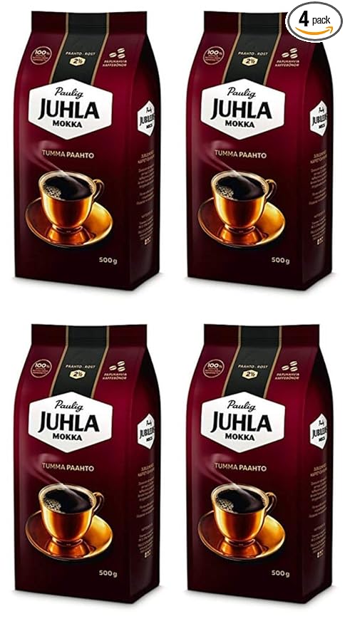 Paulig Juhla Mokka Dark Roast bean Coffee 4 Packs of 500g