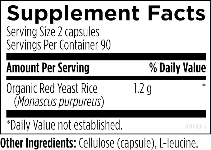 Designs for Health Red Yeast Rice Capsules - 1200mg (1.2g) Supplement to Support Cardiovascular Health - Non-GMO Made with US-Grown Organic Red Yeast Rice (180 Capsules)