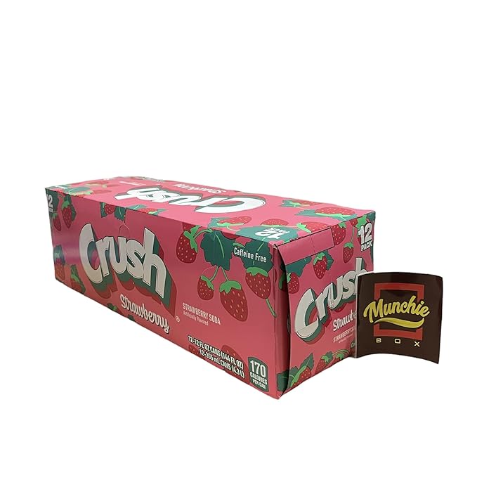 Crush Soda Munchie Box Reserve - Stocked for your Pleasure - Cans or Bottles (Strawberry Pack of (12) 12 Oz Cans)