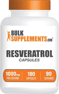 BulkSupplements.com Resveratrol Capsules - Resveratrol Supplement Antioxidants Supplement Resveratrol 1000mg - Gluten Free 2 Capsules per Serving 180 Count (Pack of 1)