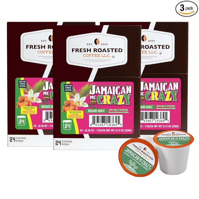 Fresh Roasted Coffee Jamaican Me Crazy Flavored Coffee Pods 72 Count