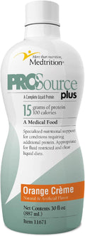 Liquid collagen peptides Type I III 15 grams protein per oz. |Prosource Plus Orange Crème Bottle Medtrition|