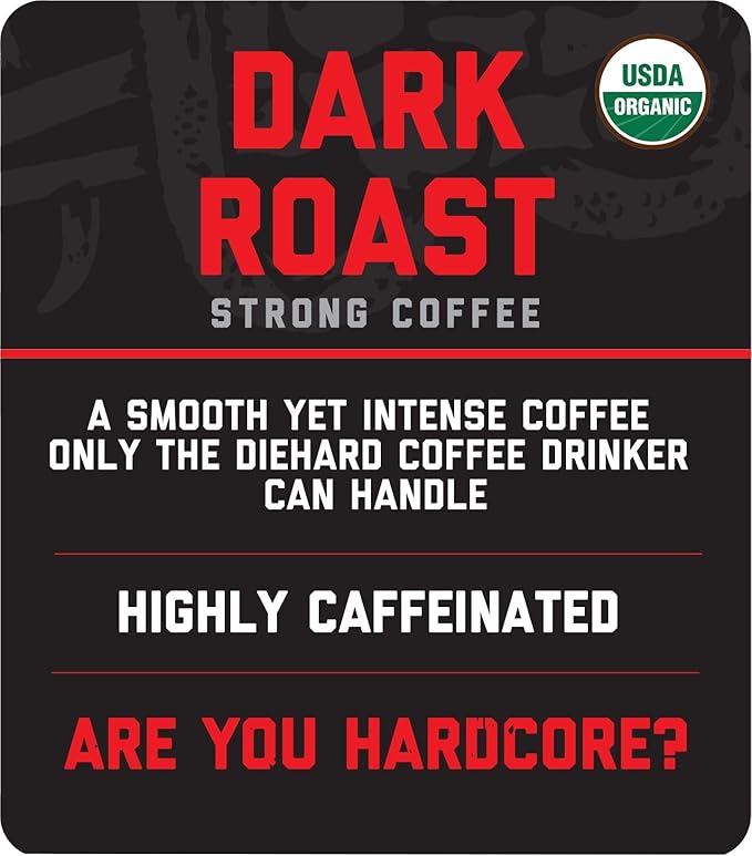 Hardcore Coffee Single Serve Coffee Pods for Keurig K Cup Brewers High Caffeine Strong Roast 30 Count