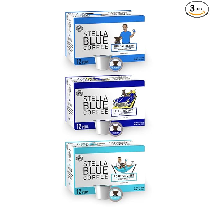 STELLA BLUE Sampler | 3 Pack Single Serve Coffee Pods (12 count each) | 100% Arabica Coffee | Ethically &amp Sustainably Sourced From Central America