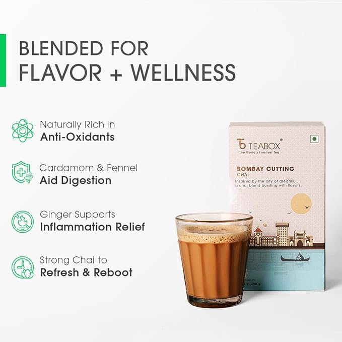 Teabox Bombay Cutting Chai | Inspired By The Bustling City | Blended With Natural Cardamom Ginger &amp Fennel 250 Grams