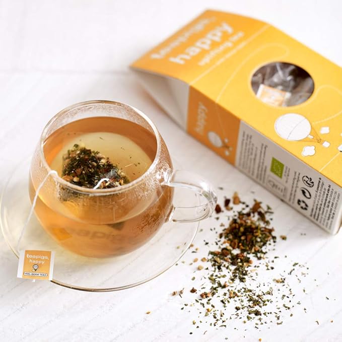 Teapigs Organic Happy Herbal Tea Made With Whole Tea Leaves Natural Ingredients Non-GMO Uplifting Lemon &amp Turmeric – 90 Count (6 Packs of 15 Teabags)