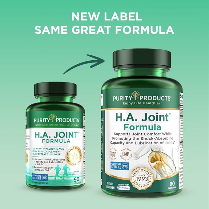 Purity Products HA Joint Formula Hyaluronic Acid + Key CoFactors - Joint + Skin Multi Collagen (Type I II &amp III) - 5-Loxin - Olive Fruit Extract - Joint Flexibility + Mobility - 90 Capsules (2)