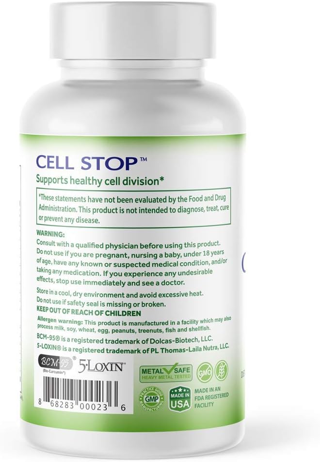 CELL STOP - Powerful Cell Division Support Propriety Blend includes Curcumin Green Tea Reishi Mushroom Turkey Tail Mushroom Broccoli Extract 13/16 Beta Glucan and Others - 120 Veggie Capsules