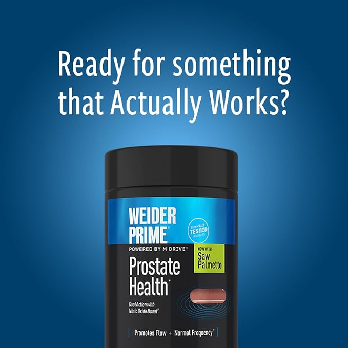 Weider Prime Prostate Health - Dual Action with Nitric Oxide Boost - Plant-Based Support for Prostate &amp Urinary Health - Men’s Wellness Formula with Flowens - Gluten-Free &amp Non-GMO - 60 Capsul