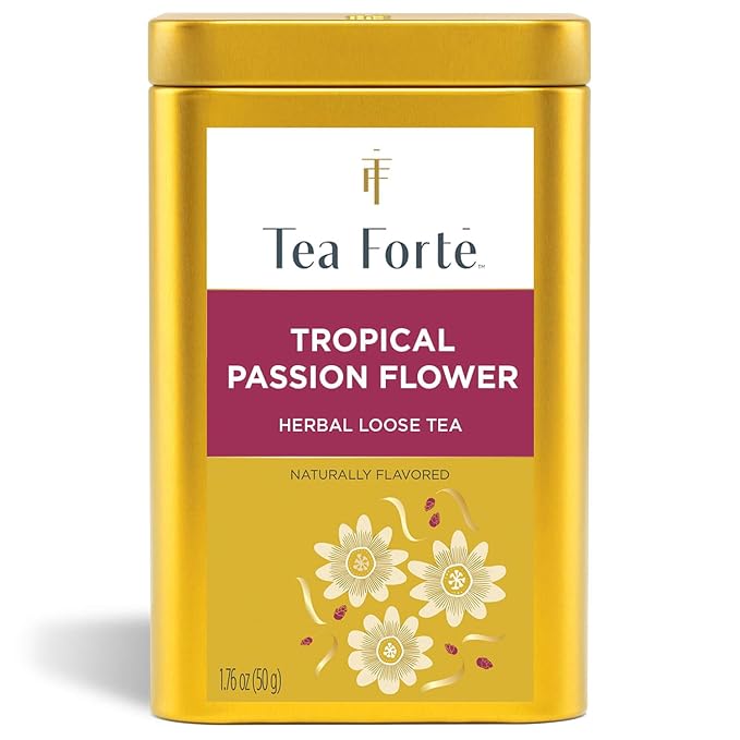Tea Forte Tropical Passion Flower Premium Loose Leaf Caffeine-Free Herbal Tea Blend Canister Makes 35-50 Cups