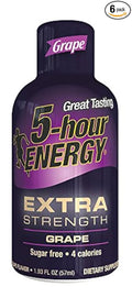 5 Hour Energy Drink Shot Extra Strength Grape 1.93 Fl Oz (Pack of 6)