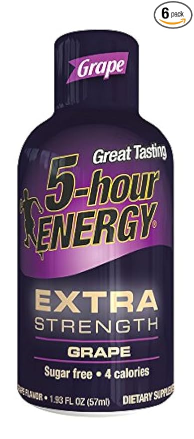 5 Hour Energy Drink Shot Extra Strength Grape 1.93 Fl Oz (Pack of 6)