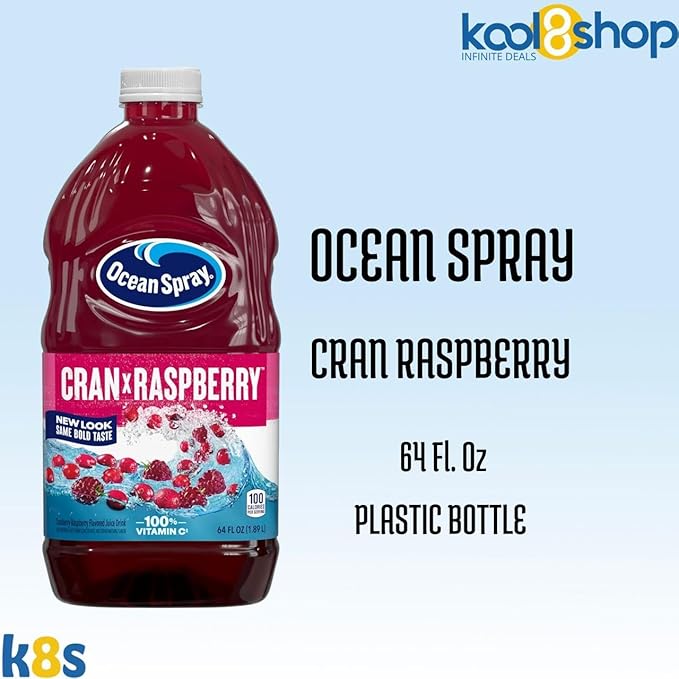 Ocean Spray Cran Raspberry Fruit Juice Drink 64 fl oz Plastic Bottle 4 Pack + 15 Sugarcane Disposable Straws by KOOL8SHOP Infinite Deals