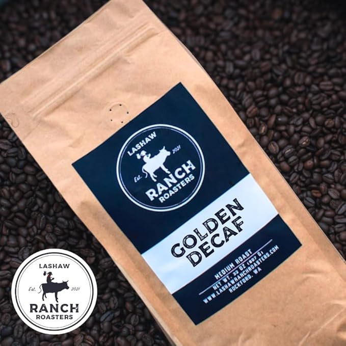 LaShaw Ranch Roasters - Golden Decaf Coffee Medium Roast Water Processed Whole Bean Premium Quality Non-GMO 100% Arabica Rich Bodied 32oz Bag (Pack of 1)