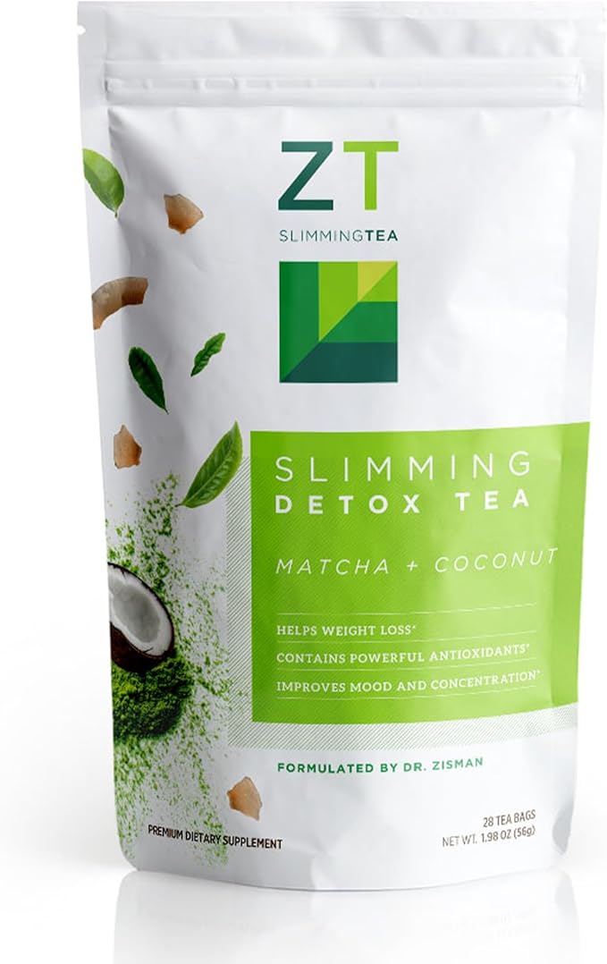 Dr. Zisman ZT Slimming - Matcha-Coconut Herbal Tea Blend with Senna Leaf- Antioxidant Effects - 28 Day Wellness Blend (28 Tea Bags)