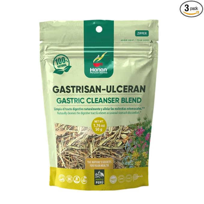 Hanan Peruvian Secrets Gastrisan-Ulceran Herbal Tea | 100% Natural Gastric Cleanser | 1.76oz / 50g Loose Leaf Bag | Naturally Cleanses Digestive Tract and Relieves Stomach Discomfort - 3 Pack