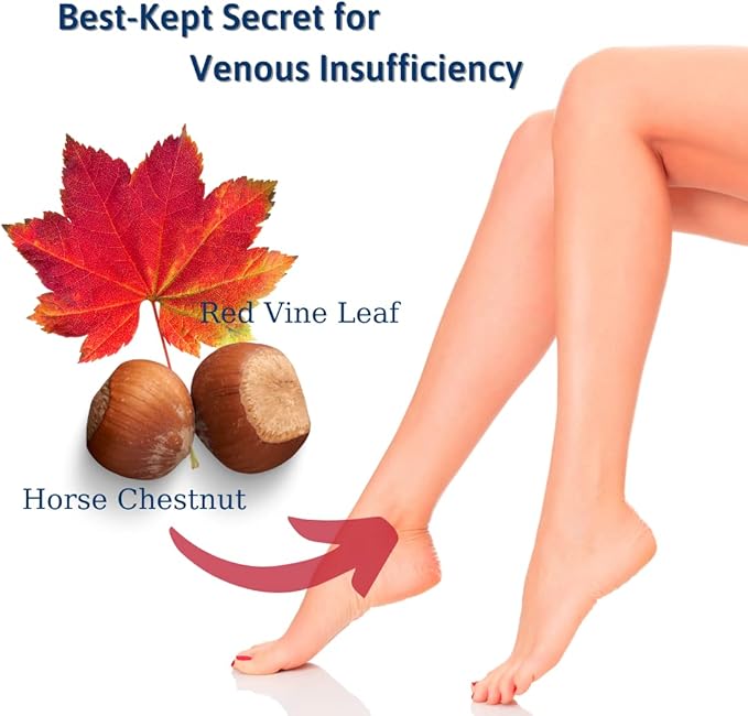 VINATURA Red Vine Leaf Extract - Horse Chestnut 1300mg/serving *USA Made and Tested* Circulation and Vein Support for Healthy Legs - Helps Blood Flow Leg Circulation - 60 Capsules (30 Servings)