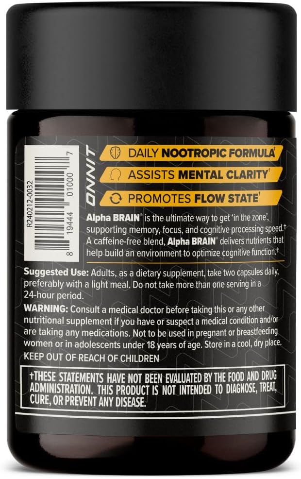 ONNIT Alpha Brain Nootropic Capsules for Men &amp Women IGEN Non-GMO Tested Memory Focus &amp Mental Clarity with L-Theanine and Vitamin B6 30 Count Each Pack of 3 (90 Capsules)