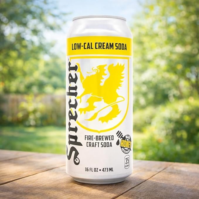 Sprecher Low-Cal Cream Soda 16 fl oz Cans (12 Pack) Fire-Brewed Craft Diet Soda with Real Honey Handcrafted Reduced Calorie Cream Soda Caffeine-Free Gourmet Beverage