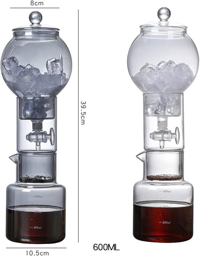 Cold Brew Drip Tower 600ml Ice Drip Glass Cold Brew Coffee Pot with Drip Speed Regulating Valve Drip Type Cold Extraction Coffee Machine for Home Office(Clear)