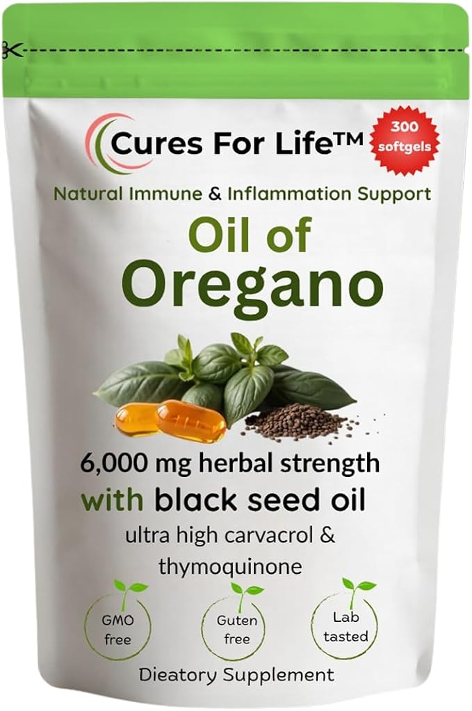 Oil of Oregano Softgels – 6000mg High Potency with 165mg Carvacrol &amp 200mg Black Seed Oil – 2-in-1 Immune Support &amp Digestive Health – 300 Softgels – Oregano Oil Capsules Supplement
