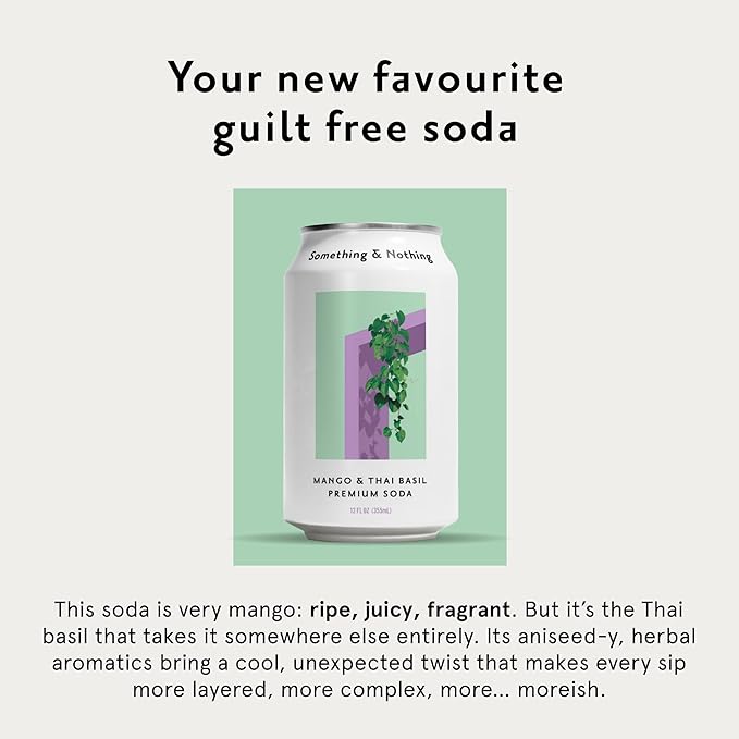 Something &amp Nothing Mango &amp Thai Basil Flavored Sparkling Water | Lightly Carbonated &amp Full of Flavor with Added Grape &amp Lemon Juice | Vegan &amp Low Calorie Premium Soda | 12 Fl Oz C