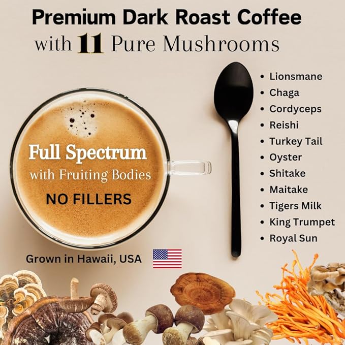 OhmYes Mocha Mushroom Coffee with Pure Cacao | Organic 11 Mushroom Adaptogen Blend (Lions Mane Reishi Chaga Cordyceps) | Premium Chocolate Dark Roast Instant Coffee | Unsweetened | 7oz
