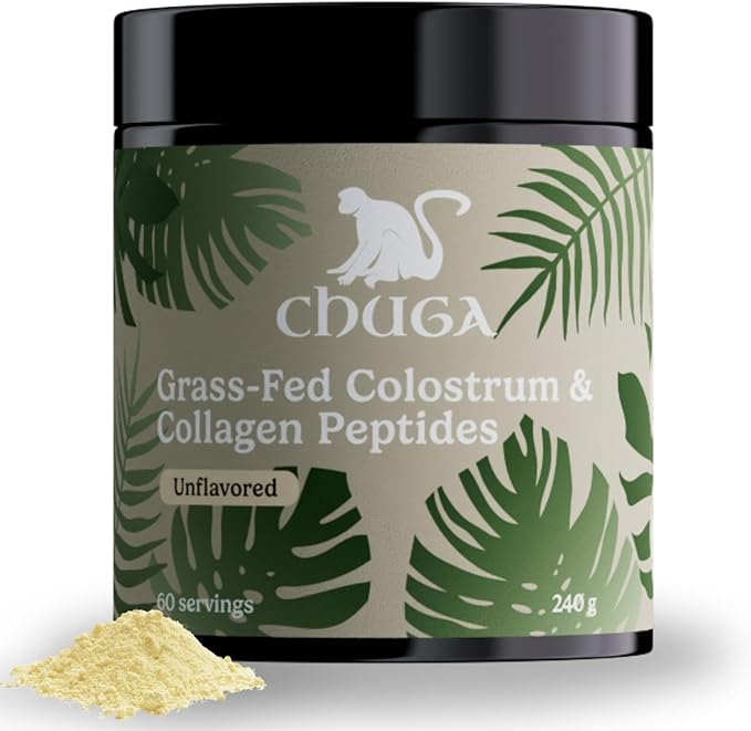 Chuga Grass Fed Colostrum &amp Collagen Peptides 60 Servings | Enhances Hair &amp Nails | Glowing Skin | Gut Wall Strengthening