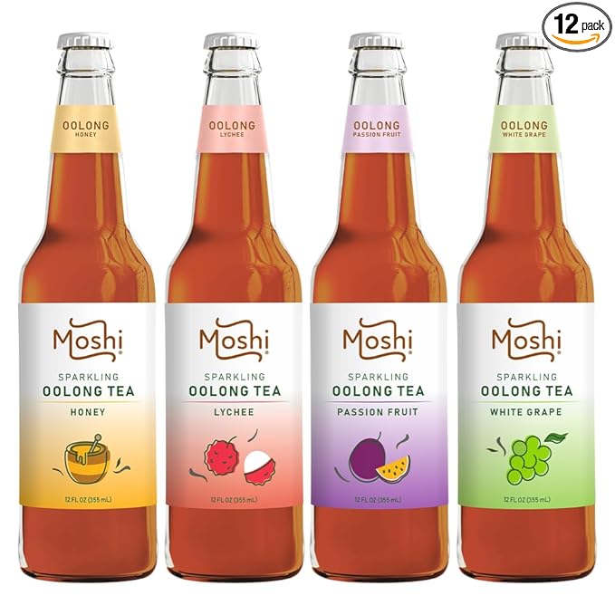 Moshi Sparkling Drinks - Oolong Tea Variety Pack (12 Bottles)