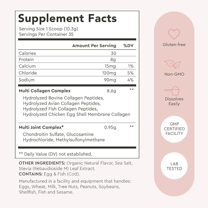 Alaya Multi Collagen Powder - Type I II III V X Hydrolyzed Collagen Peptides Protein Powder Supplement with MSM + GC (Vanilla)