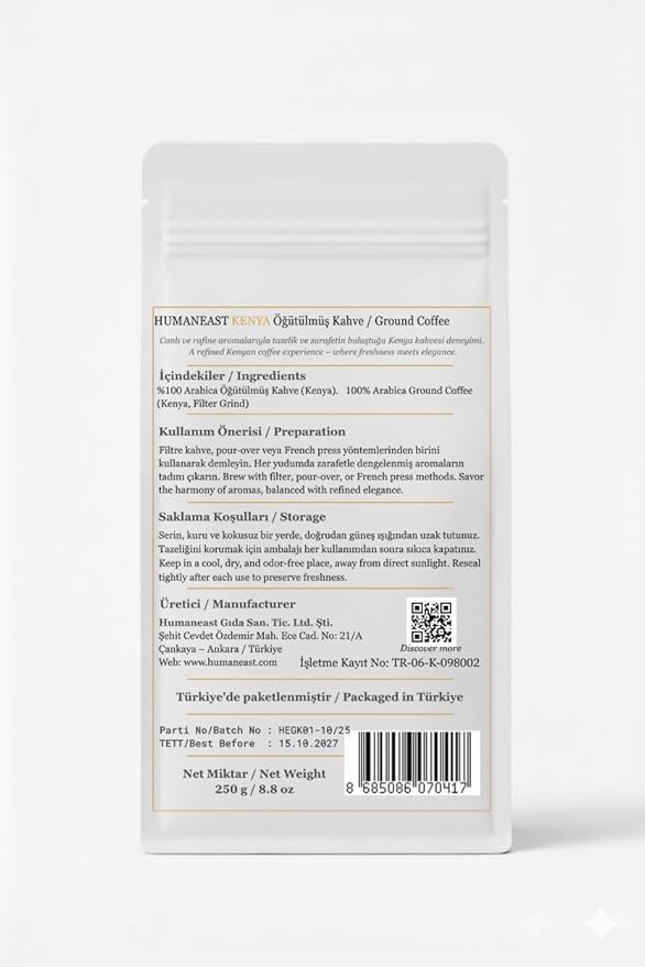 Humaneast Kenya Single Origin Ground Coffee 8.8 oz (250 g) Medium Roast Specialty Coffee