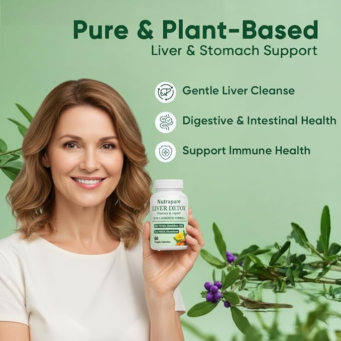 Nutrapure Liver Detox Capsules 20-in-1 Milk Thistle Liver Detox Supplement with Dandelion Root Turmeric Artichoke Leaf &amp More Non-GMO 60 Vegetarian Capsules (1)