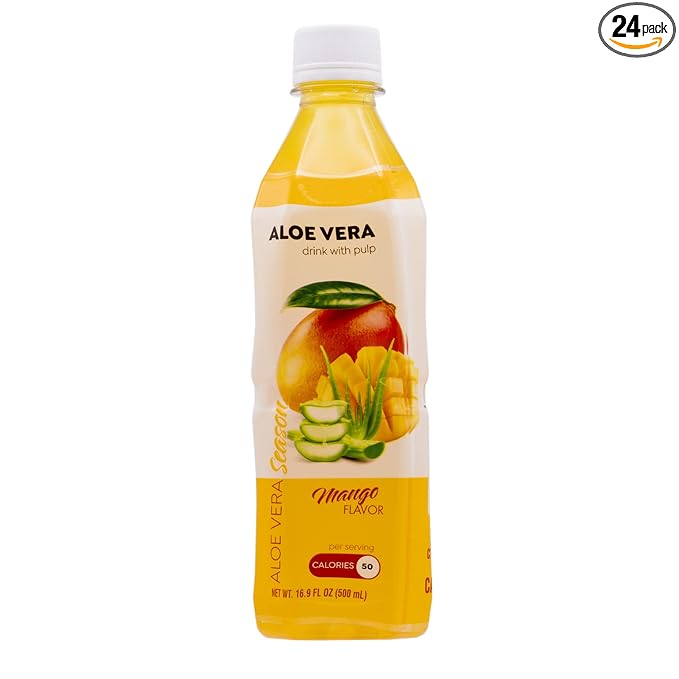 Season Aloe Vera Drink with Pulp Mango Flavor 16.9 fl oz (Pack of 24)
