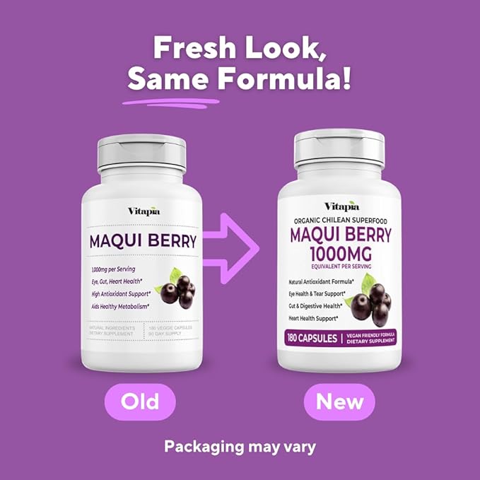 Vitapia Maqui Berry 1000mg - Maqui Berry Powder Supplement - Vegan Friendly Non-GMO and Gluten-Free - 180 Veggie Capsules