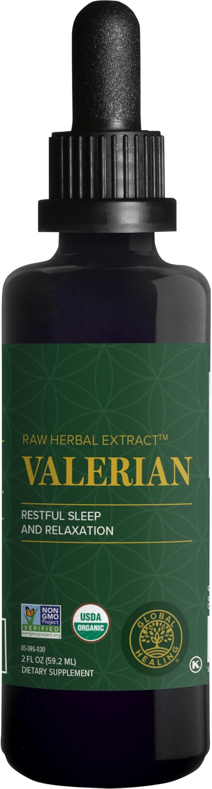 Global Healing Organic Valerian Root Extract Liquid Supplement - Raw Herbal Extract for Healthy Relaxation Sleep &amp Calm -Alternative to Valerian Root Capsules for Bioavailability - 2 Fl Oz