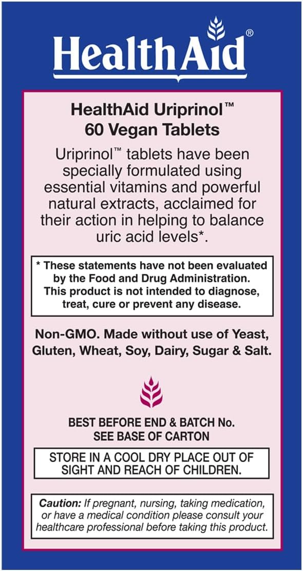HealthAid Uriprinol® 60 Tablets – Twice‑Daily Antioxidant Uric Acid Cleanse with Montmorency Cherry Celery Seed Turmeric &amp Banaba Leaf – Vegan Non‑GMO