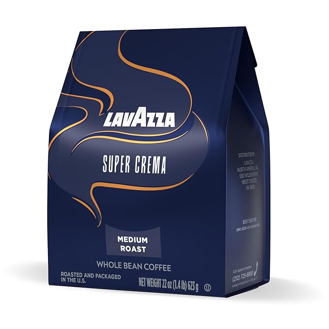 Lavazza Super Crema Whole Bean Coffee Medium Espresso Roast Arabica and Robusta Blend 22 oz Bag (Pack of 2)
