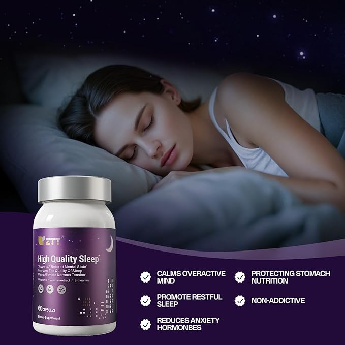 ZTT Restful Sleep Supplement with ValerianHopsPassiflora edulis Extract Supports Calm &amp Relaxation - Nighttime Sleep Aid - Supports Production of Gamma Aminobutyric Acid -60 Capsules*3bottle