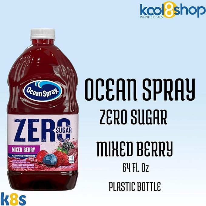 Ocean Spray Zero Sugar Mixed Berry Fruit Juice Drink 64 fl oz 4 Pack + 15 Sugarcane Disposable Straws by KOOL8SHOP Infinite Deals
